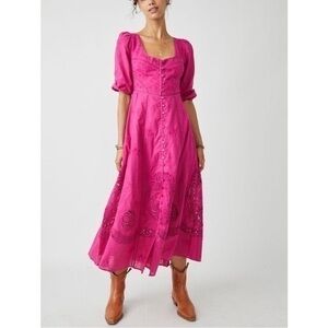 FREE PEOPLE Hollyhock Lisa Lace Midi
Dress